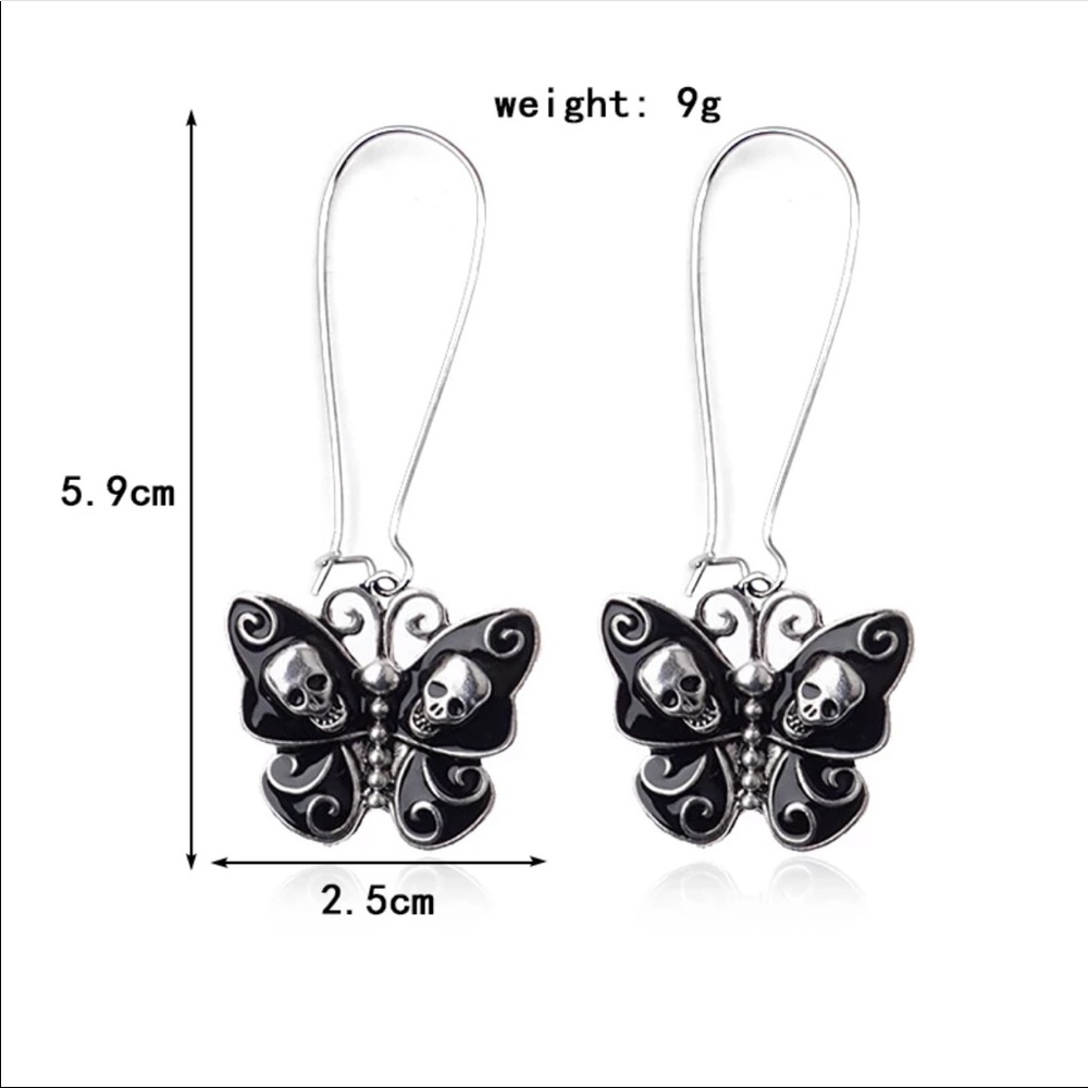Butterfly with Skulls Drop Earrings - Picture 2 of 3